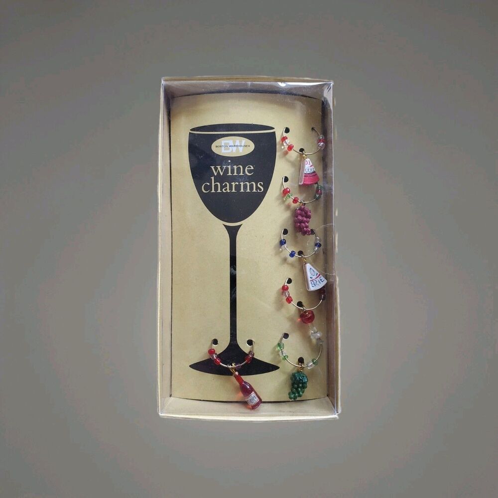 Boston Warehouse Beaded Wine Charms Set of 6 Napa Grapes French Cheese